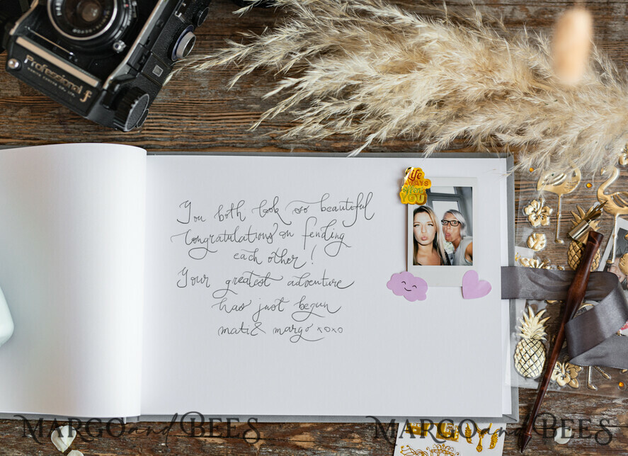 WEDDING GUEST BOOKS Velvet Instax Guestbook Luxury Grey Instax velvet Wedding GuestBook Gold, Large Instant Wedding Guest Book, Polaroid velvet Grey Guestbook