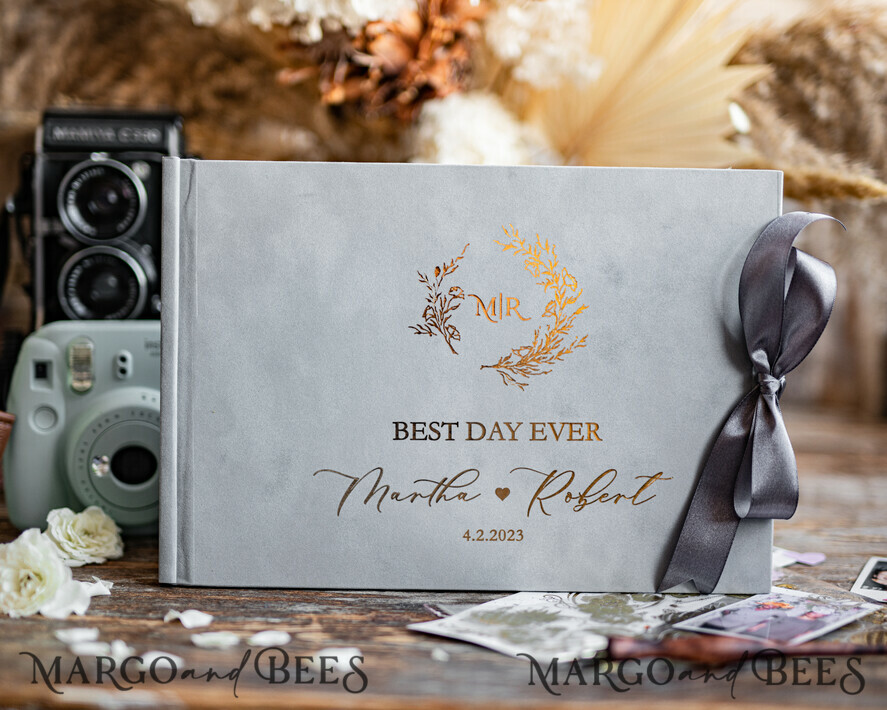 WEDDING GUEST BOOKS Velvet Instax Guestbook Luxury Grey Instax velvet Wedding GuestBook Gold, Large Instant Wedding Guest Book, Polaroid velvet Grey Guestbook