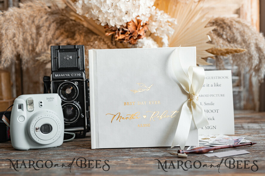 WEDDING GUEST BOOKS Velvet Instax Guestbook modern Ivory Instax velvet Wedding GuestBook Gold, Large Instant Wedding Guest Book, Polaroid velvet Guestbook Golden wedding