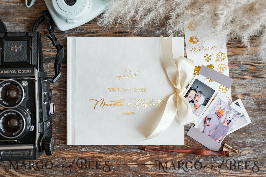 WEDDING GUEST BOOKS Velvet Instax Guestbook modern Ivory Instax velvet Wedding GuestBook Gold, Large Instant Wedding Guest Book, Polaroid velvet Guestbook Golden wedding