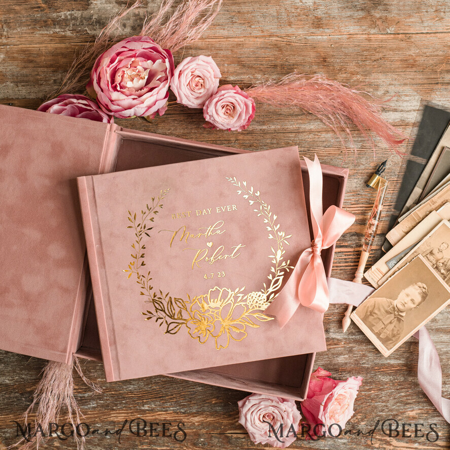 WEDDING GUEST BOOKS Velvet Instax Guestbook Luxury Blush Pink Instax velvet Wedding GuestBook Gold, Velvet photo box Instant Wedding Guest Book, Polaroid velvet Guest book Pink photo box Golden wedding