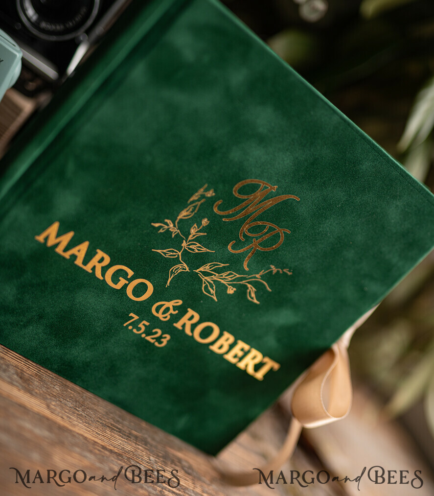 HOCHZEITS-GÄSTEBÜCHER Samtkissen Instax Gästebuch Smaragdgrün Blau Instax Samt Hochzeits-Gästebuch Gold, Großes Instant-Hochzeits-Gästebuch, Polaroid Samt-Gästebuch
