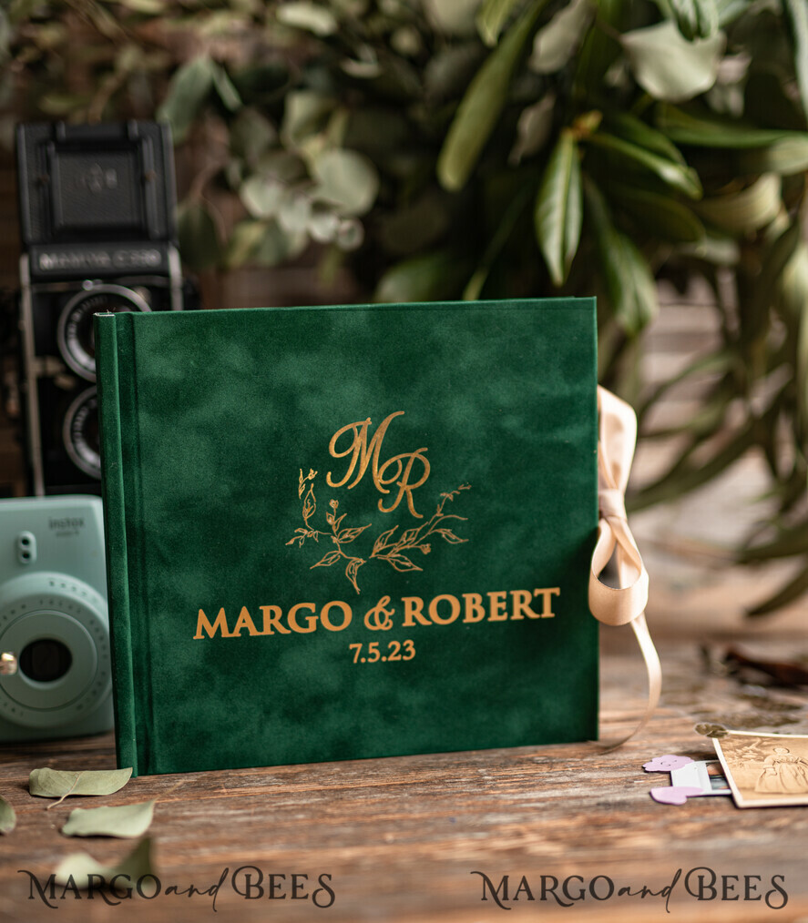 HOCHZEITS-GÄSTEBÜCHER Samtkissen Instax Gästebuch Smaragdgrün Blau Instax Samt Hochzeits-Gästebuch Gold, Großes Instant-Hochzeits-Gästebuch, Polaroid Samt-Gästebuch