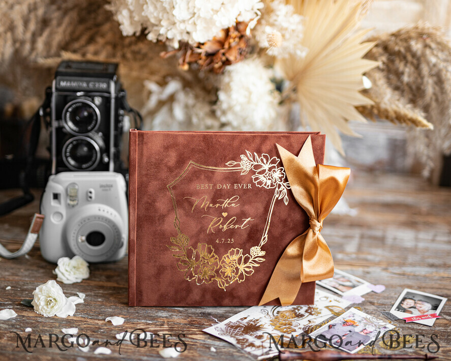 WEDDING GUEST BOOKS Velvet Instax Guestbook Terracotta Boho Instax velvet Wedding GuestBook Gold, Burnt Orange Instant Wedding Guest Book, Polaroid velvet Guestbook Rust Golden wedding