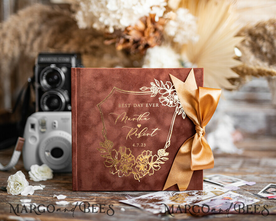 WEDDING GUEST BOOKS Velvet Instax Guestbook Terracotta Boho Instax velvet Wedding GuestBook Gold, Burnt Orange Instant Wedding Guest Book, Polaroid velvet Guestbook Rust Golden wedding
