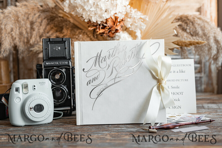 WEDDING GUEST BOOKS Velvet Instax Guestbook Romantic Ivory Instax Wedding GuestBook Gold, Large Instant Velvet Wedding Guest Book, Polaroid velvet Guestbook Golden wedding