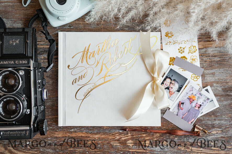 WEDDING GUEST BOOKS Velvet Instax Guestbook Romantic Ivory Instax Wedding GuestBook Gold, Large Instant Velvet Wedding Guest Book, Polaroid velvet Guestbook Golden wedding