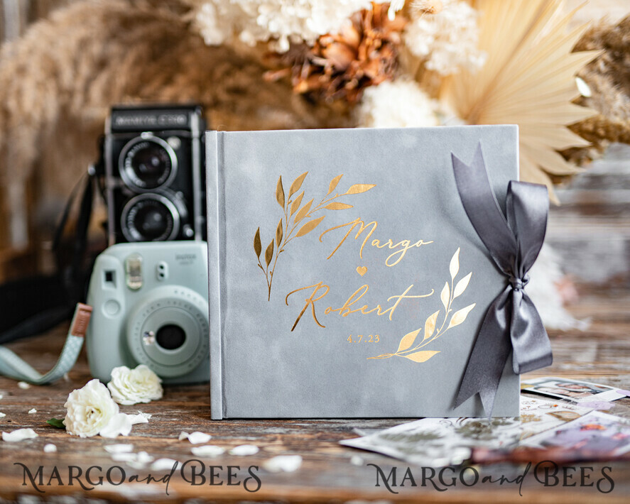 WEDDING GUEST BOOKS Velvet Instax Guestbook Light grey Boho Instax velvet Wedding GuestBook Gold, Grey Wedding Guest Book, Polaroid velvet Guestbook Rust Golden wedding