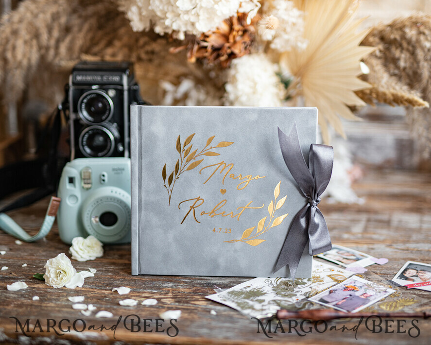 WEDDING GUEST BOOKS Velvet Instax Guestbook Light grey Boho Instax velvet Wedding GuestBook Gold, Grey Wedding Guest Book, Polaroid velvet Guestbook Rust Golden wedding