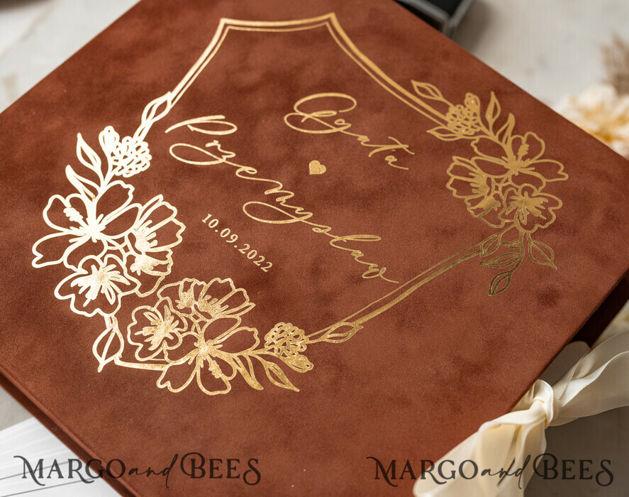 WEDDING GUEST BOOKS Velvet Instax Guestbook terracotta Gold Presonalised Wedding Guest Book, Velvet Memory Photo Fall Wedding , Luxury Wedding Guest Book, Polaroid velvet Guest book