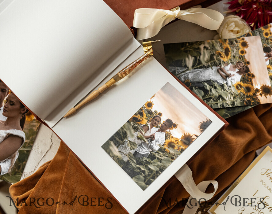 WEDDING GUEST BOOKS Velvet Instax Guestbook terracotta Gold Presonalised Wedding Guest Book, Velvet Memory Photo Fall Wedding , Luxury Wedding Guest Book, Polaroid velvet Guest book