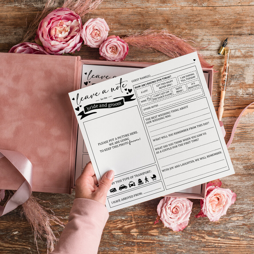 HOCHZEITS-GÄSTEBÜCHER Box mit Urlaub nicht für das Brautpaar Alternative Gästebuch Hochzeits Mad Lib Blätter in Samtbox Hochzeitsrat Mad Lib Box Instax Hinterlasse eine Nachricht für Braut & Bräutigam Personalisierte Box