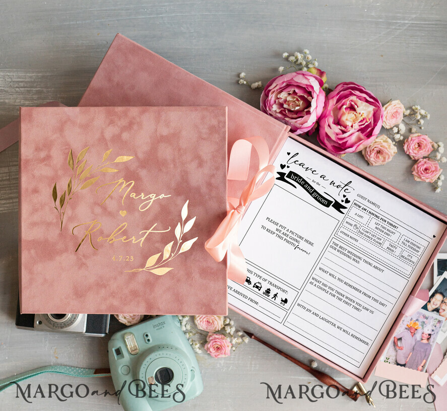 HOCHZEITS-GÄSTEBÜCHER Box mit Urlaub nicht für das Brautpaar Alternative Gästebuch Hochzeits Mad Lib Blätter in Samtbox Hochzeitsrat Mad Lib Box Instax Hinterlasse eine Nachricht für Braut & Bräutigam Personalisierte Box