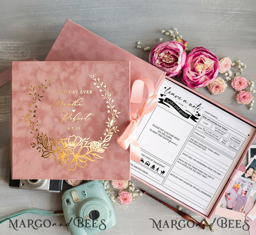WEDDING GUEST BOOKS alternative guest book Alternative Guestbook Wedding Mad Lib Sheets in Velvet Box Marriage advice mad lib Box Instax Leave a Note to Bride & Groom Personalised Box