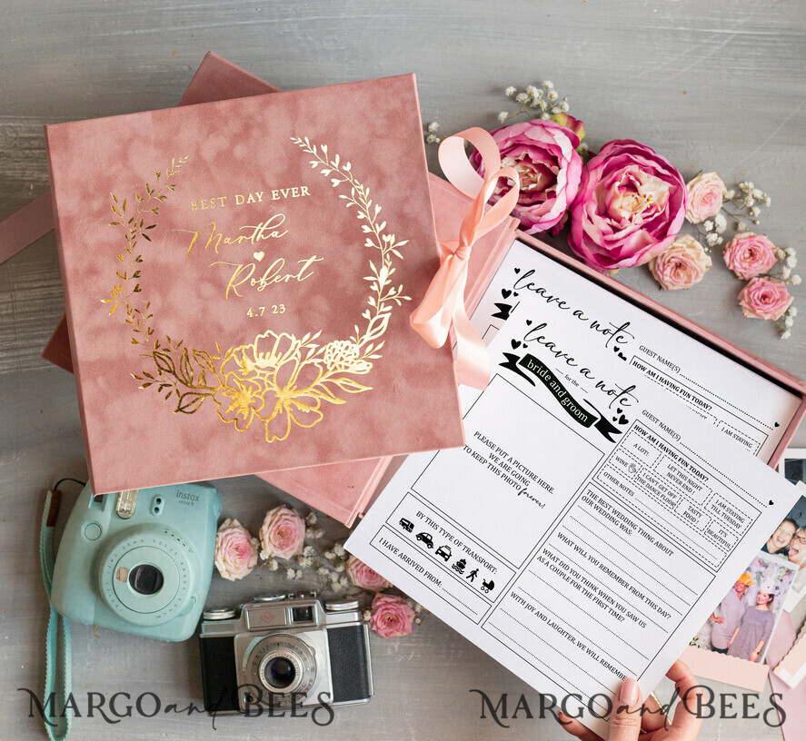 WEDDING GUEST BOOKS alternative guest book Alternative Guestbook Wedding Mad Lib Sheets in Velvet Box Marriage advice mad lib Box Instax Leave a Note to Bride & Groom Personalised Box