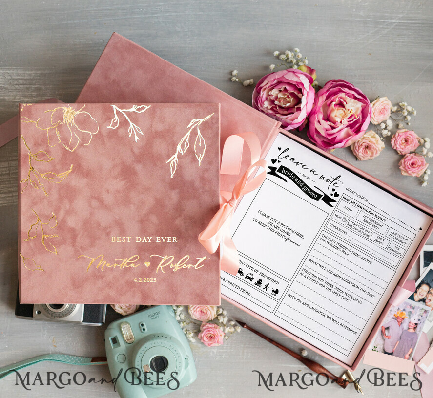 HOCHZEITS-GÄSTEBÜCHER Box mit Urlaub nicht für das Brautpaar Alternative Gästebuch Hochzeits Mad Lib Blätter in Samtbox Eheberatung Mad Lib Box Instax Hinterlasse eine Nachricht für Braut & Bräutigam Personalisierte Box
