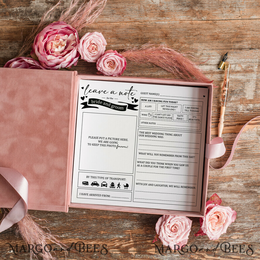 HOCHZEITS-GÄSTEBÜCHER Box mit Urlaub nicht für das Brautpaar Alternative Gästebuch Hochzeits Mad Lib Blätter in Samtbox Eheberatung Mad Lib Box Instax Hinterlasse eine Nachricht für Braut & Bräutigam Personalisierte Box