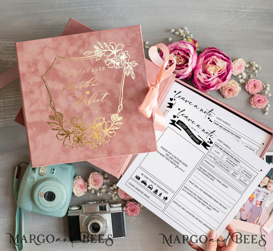 WEDDING GUEST BOOKS alternative guest book Alternative Guestbook Wedding Mad Lib Sheets in Velvet Box Marriage advice mad lib Box Instax Leave a Note to Bride & Groom Personalised Box