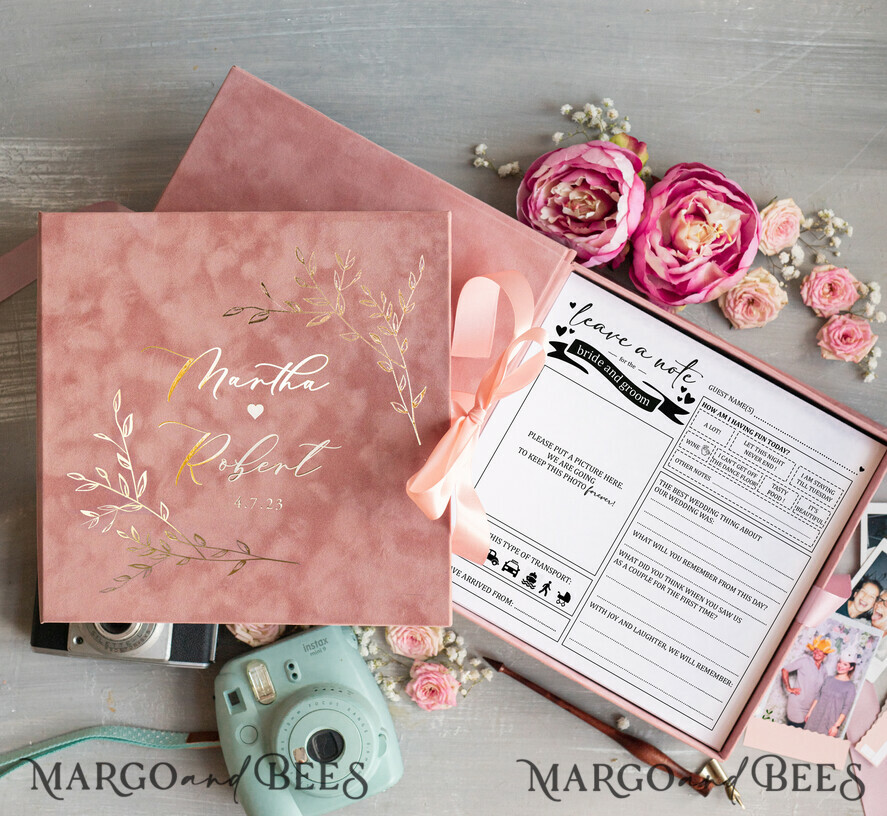 HOCHZEITS-GÄSTEBÜCHER Box mit Urlaub nicht für das Brautpaar Luxuriöses Hochzeits-Gästebuch, Sofortfoto-Buch Instax Hochzeitsfoto-Gästebuch, rosa und gold Hochzeitsgästebuch