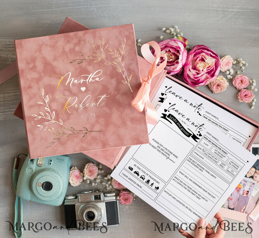 HOCHZEITS-GÄSTEBÜCHER Box mit Urlaub nicht für das Brautpaar Luxuriöses Hochzeits-Gästebuch, Sofortfoto-Buch Instax Hochzeitsfoto-Gästebuch, rosa und gold Hochzeitsgästebuch