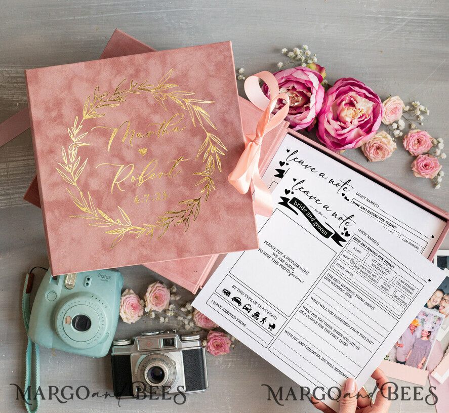 HOCHZEITS-GÄSTEBÜCHER Box mit Urlaub nicht für das Brautpaar Alternative Gästebuch Hochzeits Mad Lib Blätter in Samtschachtel Eheberatung Mad Lib Box Instax Hinterlasse eine Nachricht an Braut & Bräutigam Personalisierte Box