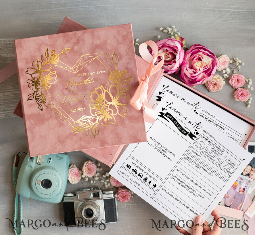 WEDDING GUEST BOOKS alternative guest book Alternative Guestbook Wedding Mad Lib Sheets in Velvet Box Marriage advice mad lib Box Instax Leave a Note to Bride & Groom Personalised Box