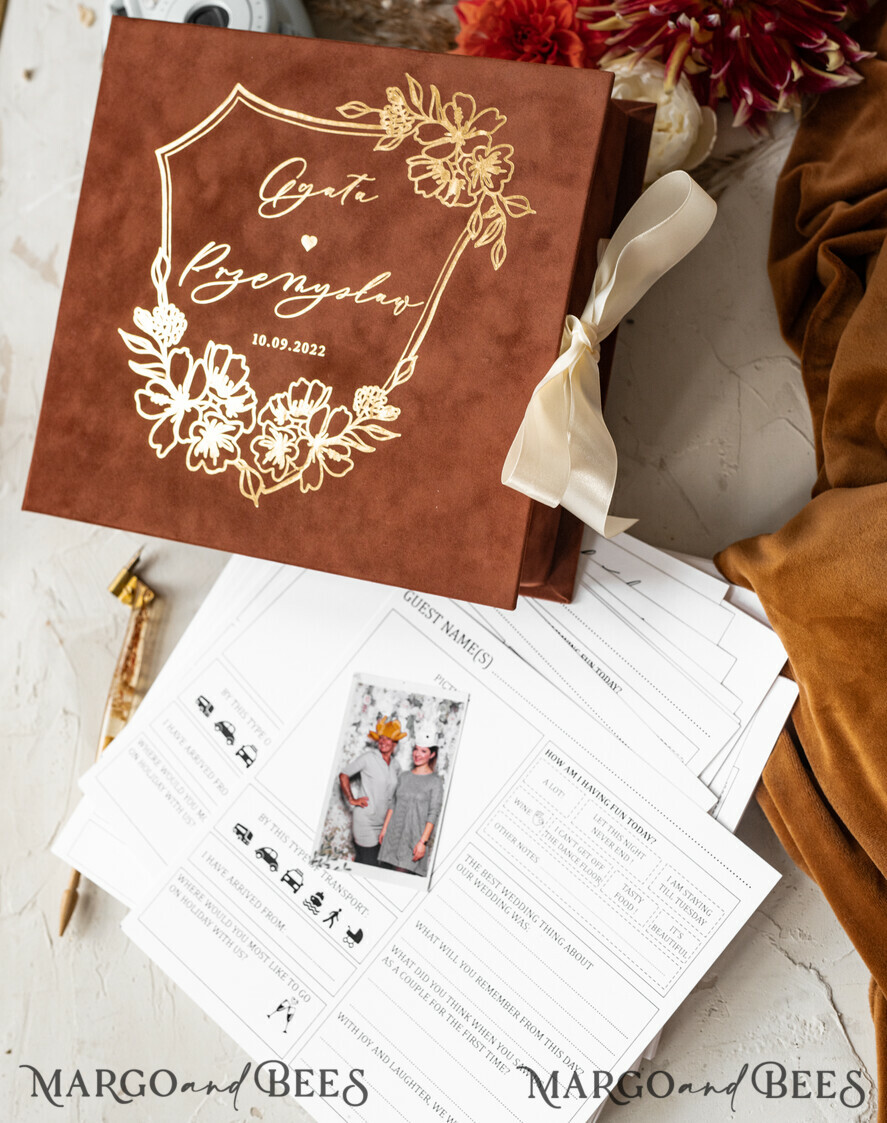 WEDDING GUEST BOOKS alternative guest book gold terracotta Alternative Guestbook Wedding Mad Lib Sheets in Velvet Box Marriage advice mad lib Box Instax Leave a Note to Bride & Groom Personalised Box