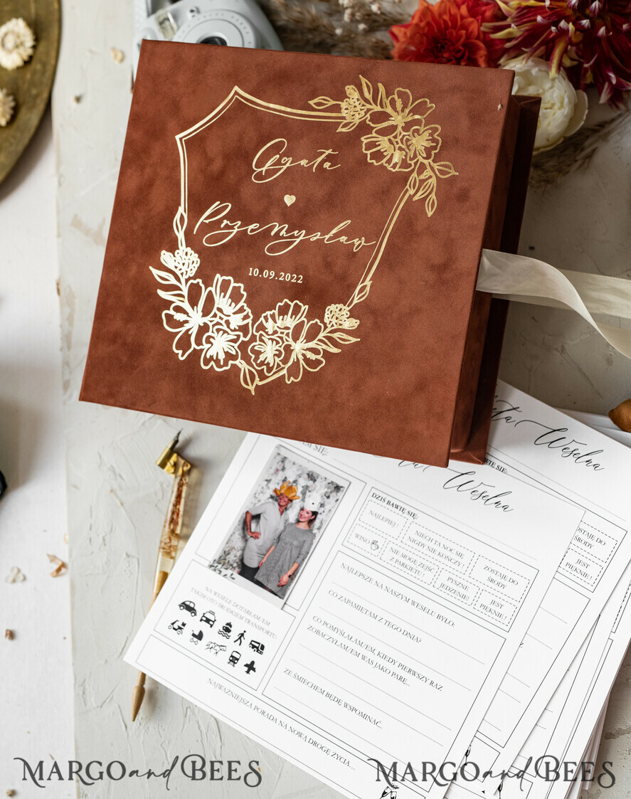 WEDDING GUEST BOOKS alternative guest book gold terracotta Alternative Guestbook Wedding Mad Lib Sheets in Velvet Box Marriage advice mad lib Box Instax Leave a Note to Bride & Groom Personalised Box