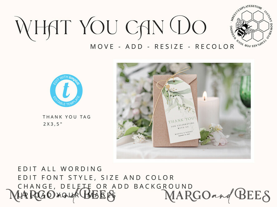 TEMPLETT wedding stationery Sage Green Favor Tag Template, Greenery Favor Tag Template, Editable Thank You Tag, Printable Wedding Gift Tags, Party Tags, WSpr1