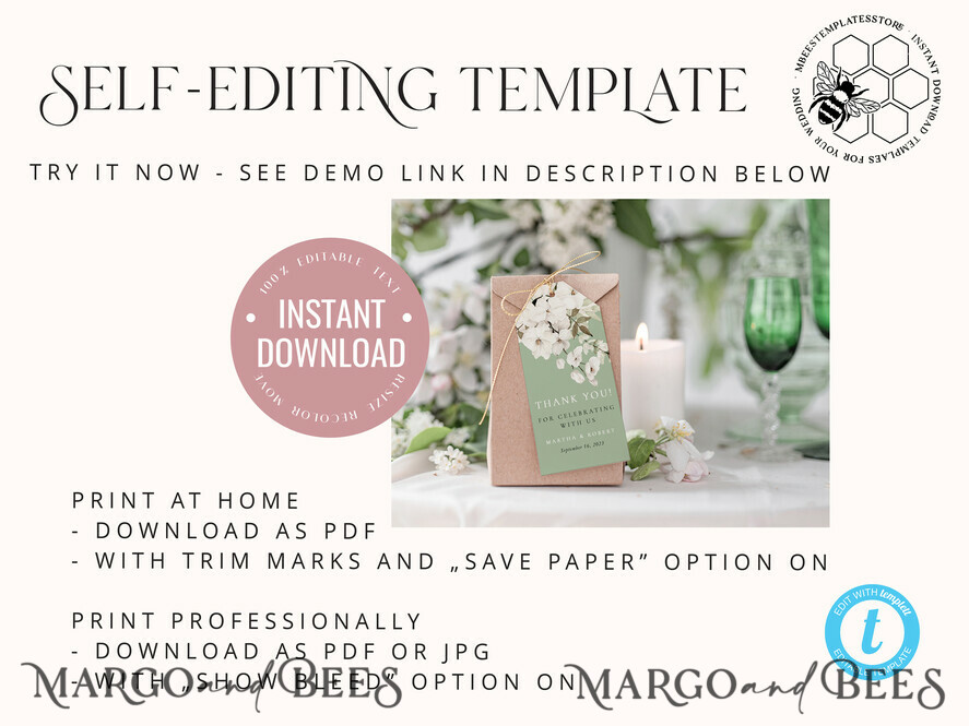 TEMPLETT wedding stationery Greener Favor Tag Template, Green Favor Tag Template, Editable Thank You Tag, Printable Wedding Gift Tags, Party Tags, WSpr3