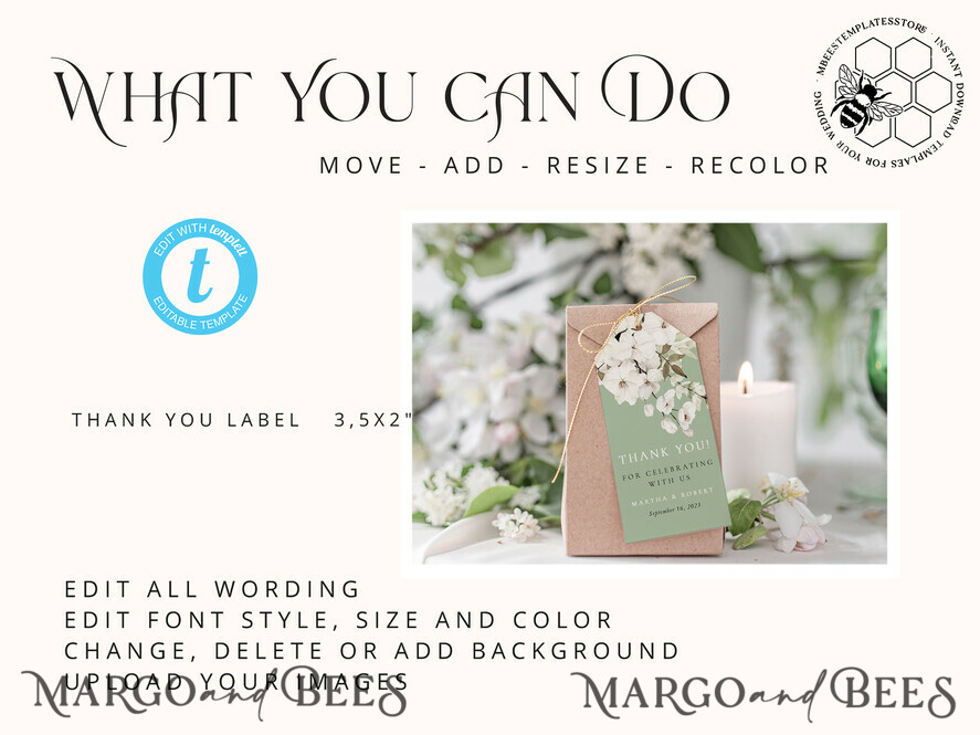 TEMPLETT wedding stationery Greener Favor Tag Template, Green Favor Tag Template, Editable Thank You Tag, Printable Wedding Gift Tags, Party Tags, WSpr3