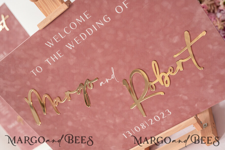 TABLE PLANS AND WEDDING WELCOME SIGNS plexi gold / velvet Luxury Velvet blush pink Wedding Welcome Sign, Golden Wedding Decor, Personalised Wedding Sign, Wedding Gift, Welcome Wedding Board BpPXSet