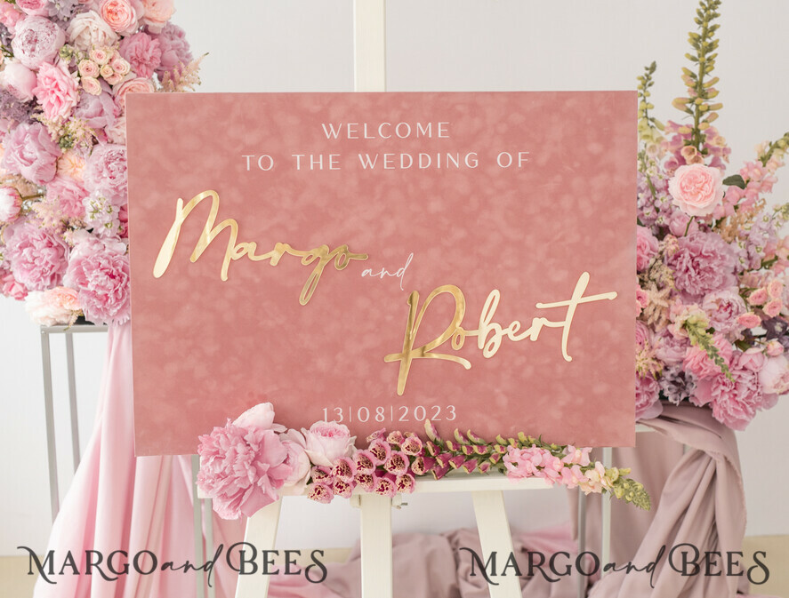 TABLE PLANS AND WEDDING WELCOME SIGNS plexi gold / velvet Luxury Velvet blush pink Wedding Welcome Sign, Golden Wedding Decor, Personalised Wedding Sign, Wedding Gift, Welcome Wedding Board BpPXSet