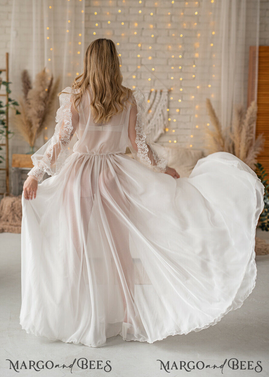 BRIDE bolero, robes, garter Bridal Robes Silk Muslin Robe for Bride, Long Lace Bridal robe for wedding with wide sleeves, Silk Bride robe Long white robe, muslin silk boudoir robe Dressing gown Bridesmaid gift