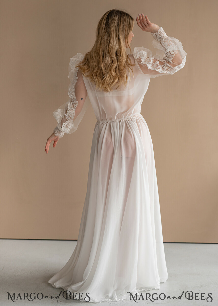 BRIDE bolero, robes, garter Bridal Robes Silk Muslin Robe for Bride, Long Lace Bridal robe for wedding with wide sleeves, Silk Bride robe Long white robe, muslin silk boudoir robe Dressing gown Bridesmaid gift
