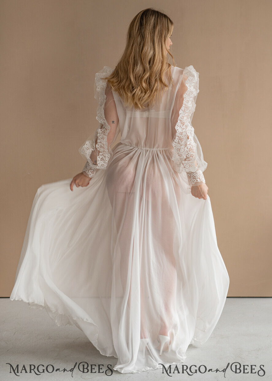 BRIDE bolero, robes, garter Bridal Robes Silk Muslin Robe for Bride, Long Lace Bridal robe for wedding with wide sleeves, Silk Bride robe Long white robe, muslin silk boudoir robe Dressing gown Bridesmaid gift