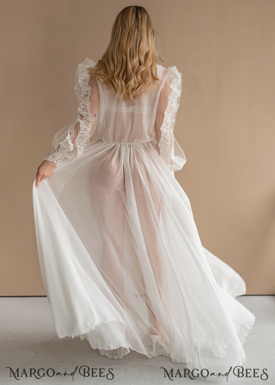 BRIDE bolero, robes, garter Bridal Robes Silk Muslin Robe for Bride, Long Lace Bridal robe for wedding with wide sleeves, Silk Bride robe Long white robe, muslin silk boudoir robe Dressing gown Bridesmaid gift