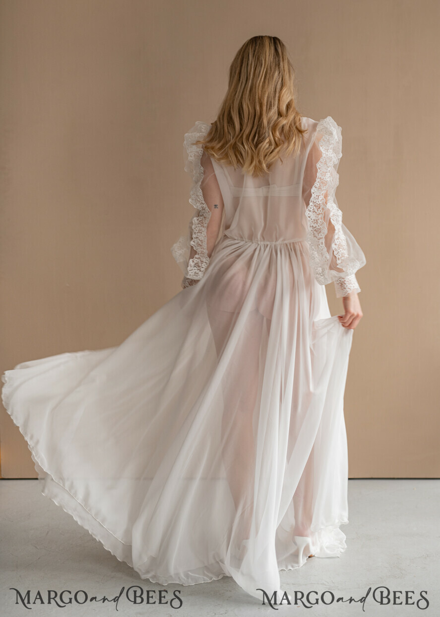 BRIDE bolero, robes, garter Bridal Robes Silk Muslin Robe for Bride, Long Lace Bridal robe for wedding with wide sleeves, Silk Bride robe Long white robe, muslin silk boudoir robe Dressing gown Bridesmaid gift