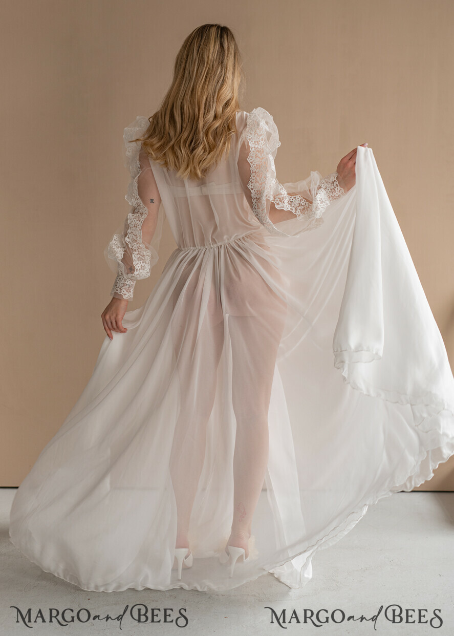 BRIDE bolero, robes, garter Bridal Robes Silk Muslin Robe for Bride, Long Lace Bridal robe for wedding with wide sleeves, Silk Bride robe Long white robe, muslin silk boudoir robe Dressing gown Bridesmaid gift
