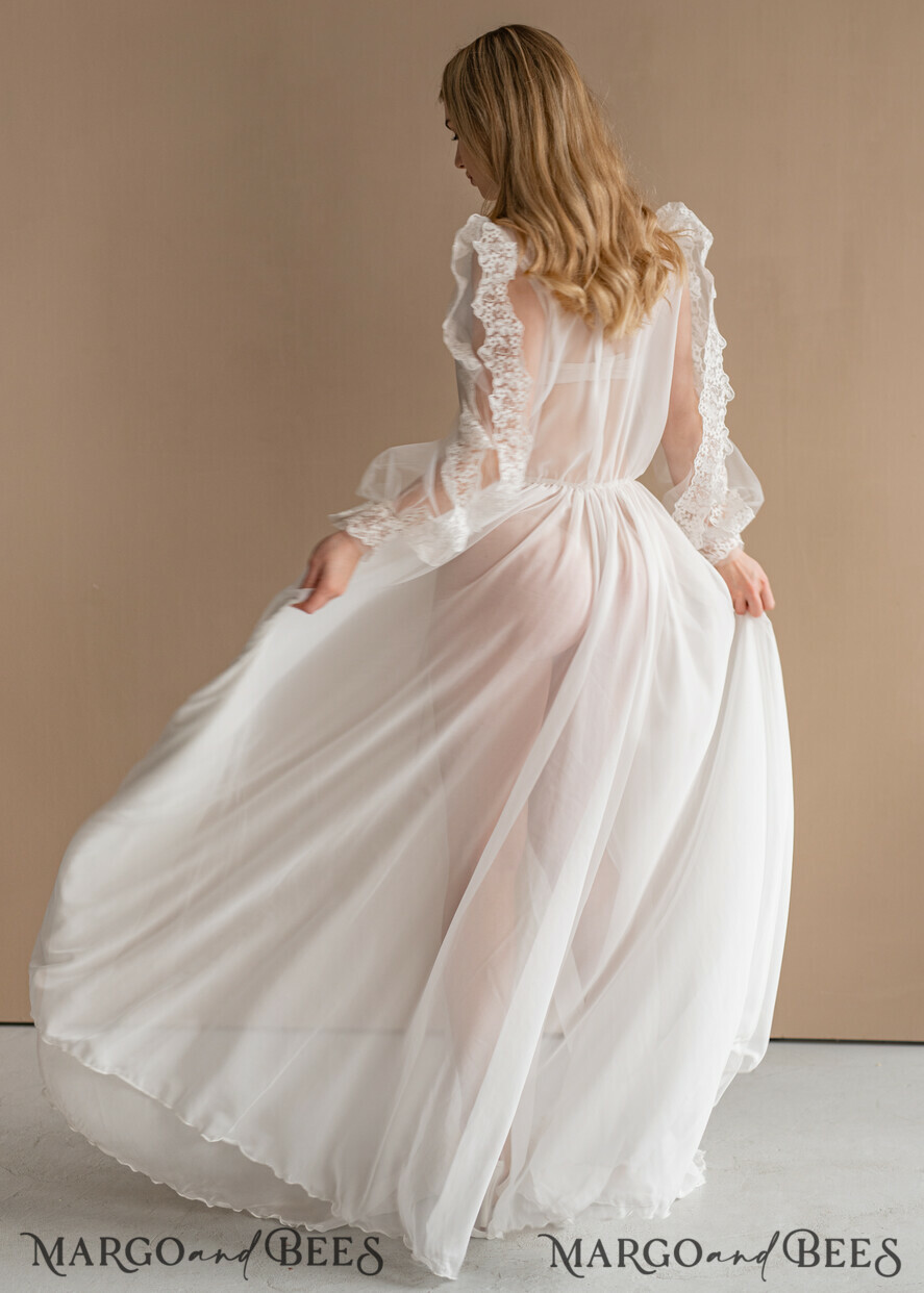 BRIDE bolero, robes, garter Bridal Robes Silk Muslin Robe for Bride, Long Lace Bridal robe for wedding with wide sleeves, Silk Bride robe Long white robe, muslin silk boudoir robe Dressing gown Bridesmaid gift