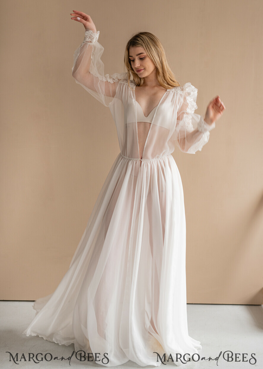BRIDE bolero, robes, garter Bridal Robes Silk Muslin Robe for Bride, Long Lace Bridal robe for wedding with wide sleeves, Silk Bride robe Long white robe, muslin silk boudoir robe Dressing gown Bridesmaid gift