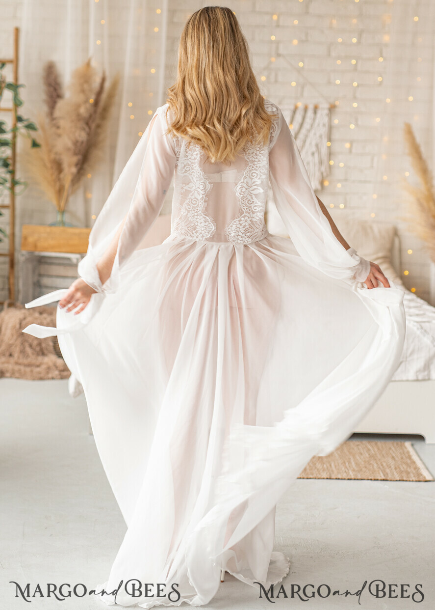 BRAUT Bolero, Kleider, Strumpfband Brautmäntel Seiden-Musselin-Roben für die Braut, lange Spitzen-Brautrobe für die Hochzeit mit weit offenen Ärmeln, Seiden-Brautrobe, lange weiße Robe, Satin-Seiden-Boudoir-Robe, Morgenmantel, Geschenk für die Brautjungfer.