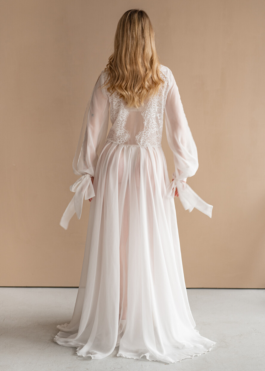 BRAUT Bolero, Kleider, Strumpfband Brautmäntel Seiden-Musselin-Roben für die Braut, lange Spitzen-Brautrobe für die Hochzeit mit weit offenen Ärmeln, Seiden-Brautrobe, lange weiße Robe, Satin-Seiden-Boudoir-Robe, Morgenmantel, Geschenk für die Brautjungfer.