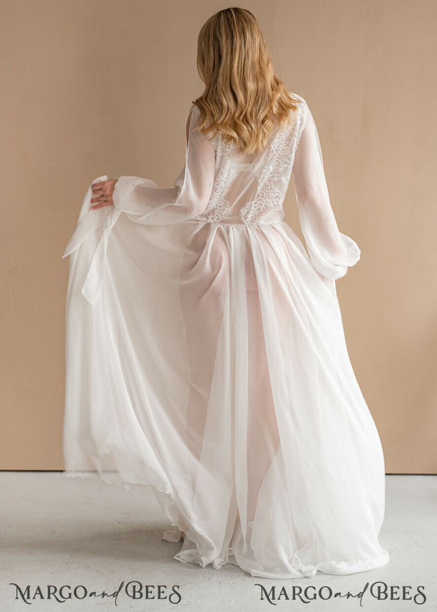 BRAUT Bolero, Kleider, Strumpfband Brautmäntel Seiden-Musselin-Roben für die Braut, lange Spitzen-Brautrobe für die Hochzeit mit weit offenen Ärmeln, Seiden-Brautrobe, lange weiße Robe, Satin-Seiden-Boudoir-Robe, Morgenmantel, Geschenk für die Brautjungfer.