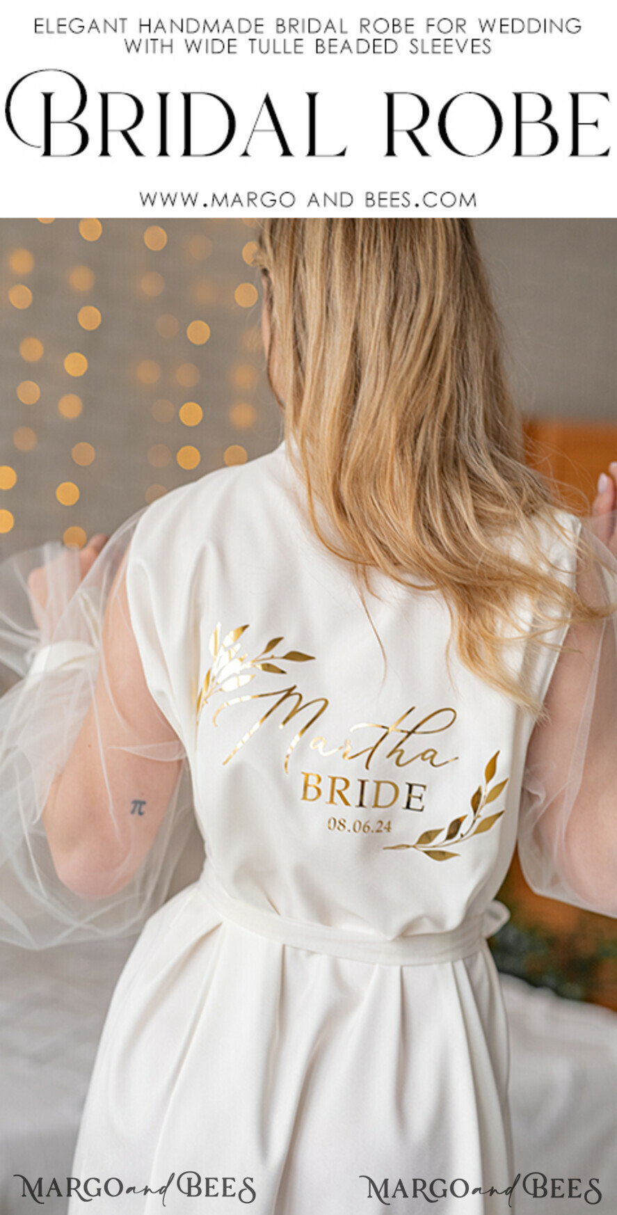 BRIDE bolero, robes, garter Bridal Robes Bridal robe for wedding with wide tulle bow sleeves Bride robe Long white robe Satin silk boudoir robe Dressing gown Bridesmaid gift