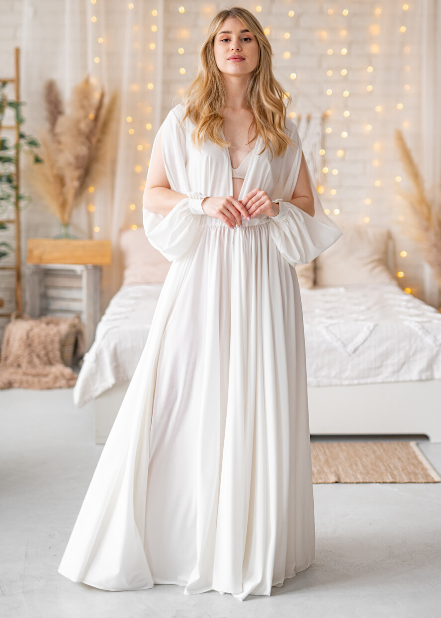 BRIDE bolero, robes, garter Bridal Robes Long Bridal robe for wedding with wide open sleeves, Silk Bride robe Long white robe Satin silk boudoir robe Dressing gown Bridesmaid gift