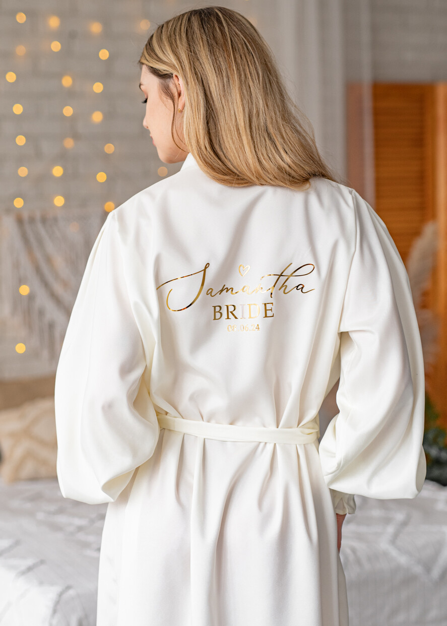 BRIDE bolero, robes, garter Bridal Robes Bridal robe for wedding with bishop sleeves Bride, Ivory Robe Long wide sleeves, puff sleeve Satin silk boudoir robe Dressing gown Bridesmaid gift