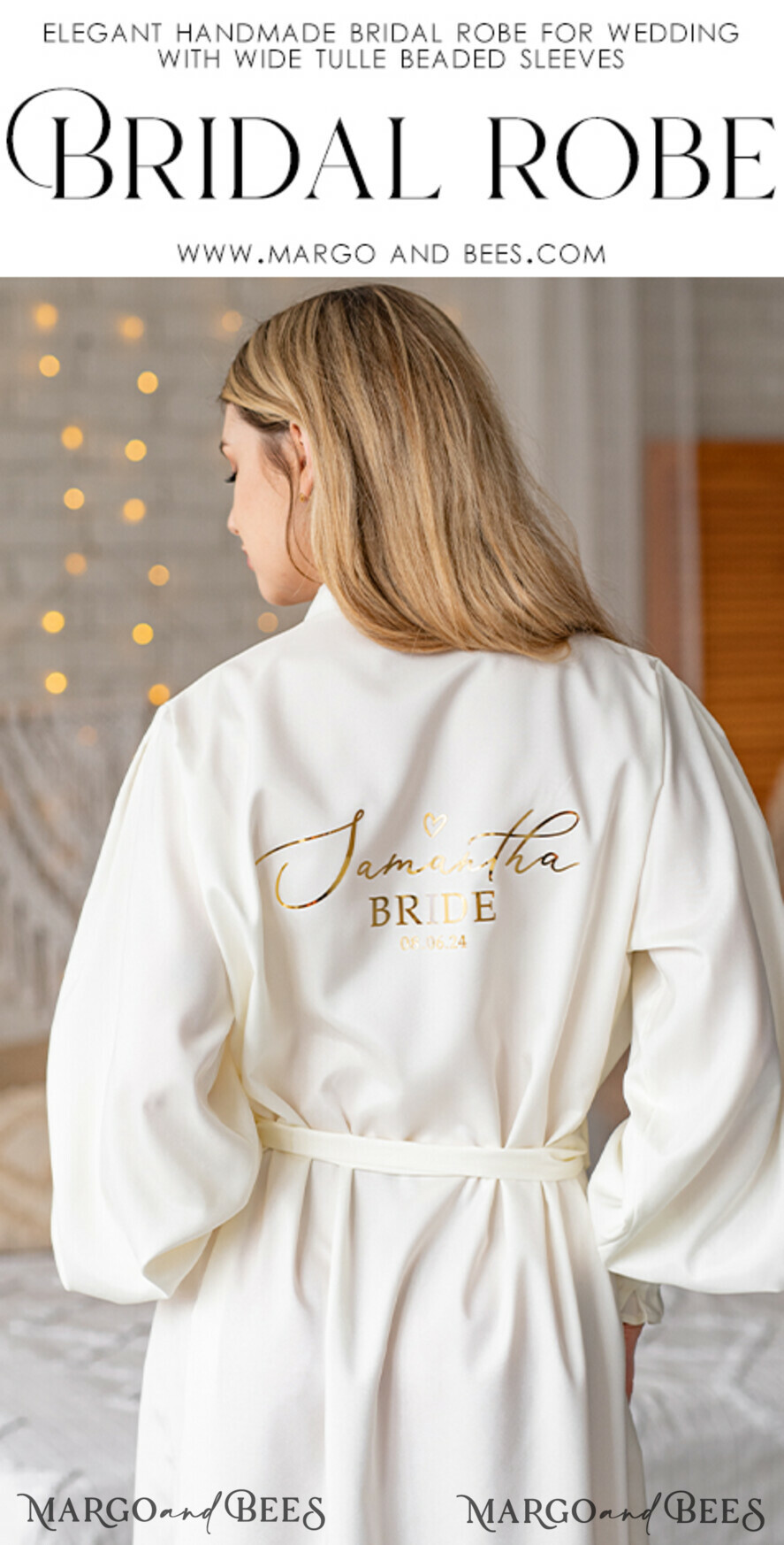 BRIDE bolero, robes, garter Bridal Robes Bridal robe for wedding with bishop sleeves Bride, Ivory Robe Long wide sleeves, puff sleeve Satin silk boudoir robe Dressing gown Bridesmaid gift