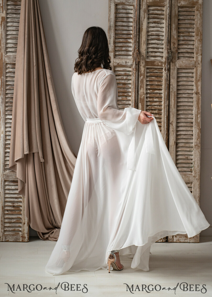 BRIDE bolero, robes, garter Bridal Robes Long Bridal robe for wedding with wide sleeves, Silk Bride robe Long white robe Satin silk boudoir robe Dressing gown Bridesmaid gift