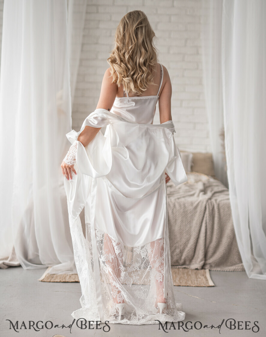 BRIDE bolero, robes, garter Bridal Robes Bride robe White boudoir robe Long silk robe Bridal lace robe Dres